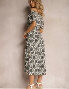 j&x Rochie Gri-Bej din Viscoză stil spaniol cu elastic în talie Zilalina