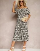 j&x Rochie Gri-Bej din Viscoză stil spaniol cu elastic în talie Zilalina
