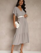 j&x Rochie Gri din Viscoză și In cu Legare la Spate Kolissea