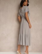 j&x Rochie Gri din Viscoză și In cu Legare la Spate Kolissea
