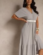j&x Rochie Gri din Viscoză și In cu Legare la Spate Kolissea