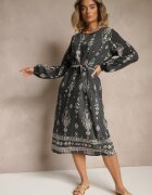 j&x Rochie Gri închis Croială dreaptă Boho cu imprimeu etnic cu curea Lisalenea