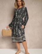 j&x Rochie Gri închis Croială dreaptă Boho cu imprimeu etnic cu curea Lisalenea