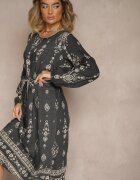 j&x Rochie Gri închis Croială dreaptă Boho cu imprimeu etnic cu curea Lisalenea