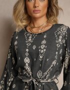 j&x Rochie Gri închis Croială dreaptă Boho cu imprimeu etnic cu curea Lisalenea