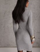 j&x Rochie Gri Mulată cu Guler înalt și din Tricot Striaț Mariase
