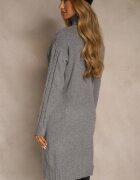 j&x Rochie gri tricotată cu guler înalt cu lână bumbac și săsătură decorativă Reilenea