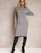 j&x Rochie Gri Tricotată cu Guler Înalt Pacienas