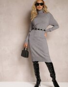 j&x Rochie Gri Tricotată cu Guler Înalt Pacienas