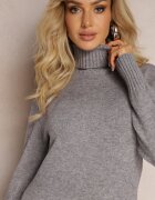 j&x Rochie Gri Tricotată cu Guler Înalt Pacienas