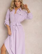 j&x Rochie lungă mov deschis cu poale evazate și bust tip cămașă Kitesi