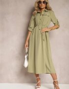 j&x Rochie Lungă Verde deschis cu fustă evazată și top tip cămașă Kitesi