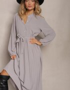 j&x Rochie Maxi Cloche Gri închis Plisată Legată în talie Terilla