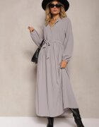 j&x Rochie Maxi Cloche Gri închis Plisată Legată în talie Terilla