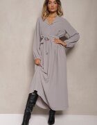 j&x Rochie Maxi Cloche Gri închis Plisată Legată în talie Terilla
