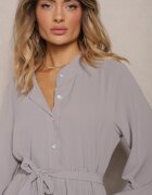 j&x Rochie Maxi Cloche Gri închis Plisată Legată în talie Terilla