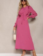 j&x Rochie maxi roz închis cloș cu volane și legătură la decolteu Pallam
