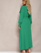 j&x Rochie Maxi Verde Cloș cu Volane și Cordon la Decolteu Pallam