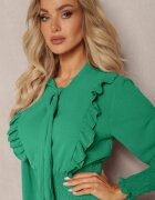 j&x Rochie Maxi Verde Cloș cu Volane și Cordon la Decolteu Pallam