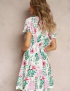 j&x Rochie Mini Albă din Viscoză cu elastic în talie și decolteu petrecut cu imprimeu floral Eleagnecca