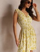 j&x Rochie Mini Galbenă Florală cu elastic în talie și elastic la umeri Tanta