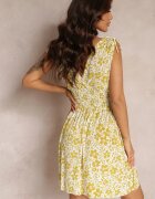 j&x Rochie Mini Galbenă Florală cu elastic în talie și elastic la umeri Tanta