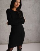 j&x Rochie Mini Neagră din tricot striat și croi mulat Theresia