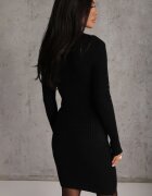 j&x Rochie Mini Neagră din tricot striat și croi mulat Theresia