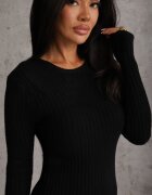 j&x Rochie Mini Neagră din tricot striat și croi mulat Theresia