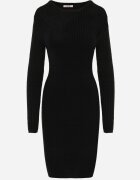 j&x Rochie Mini Neagră din tricot striat și croi mulat Theresia