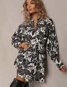 j&x Rochie Mini Negru-Alb cu croială evazată stil cămașă cu imprimeu floral Enda