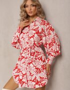 j&x Rochie Mini Roșu-Alb cu Croială Cămășuită Evazată cu Imprimeu Floral Enda