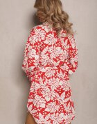 j&x Rochie Mini Roșu-Alb cu Croială Cămășuită Evazată cu Imprimeu Floral Enda