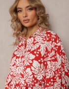 j&x Rochie Mini Roșu-Alb cu Croială Cămășuită Evazată cu Imprimeu Floral Enda