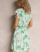 j&x Rochie mini Verde Evazată din viscoză cu imprimeu floral și cu elastic în talie Yapta