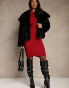 j&x Rochie Mulată Tricotată Bordo cu bumbac Reileta