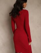 j&x Rochie Mulată Tricotată Bordo cu bumbac Reileta