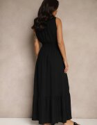 j&x Rochie Neagră Cloș în stil Petrecut cu elastic în talie Filadira
