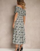 j&x Rochie Neagră cu bumbac ornată cu mâneci bufante Revalle
