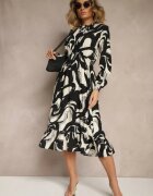 j&x Rochie Neagră cu Bumbac și Model Abstract Tersedi
