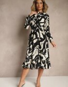 j&x Rochie Neagră cu Bumbac și Model Abstract Tersedi