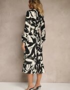 j&x Rochie Neagră cu Bumbac și Model Abstract Tersedi