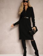 j&x Rochie Neagră cu Lână și Bumbac Ornată cu Fermoar și Guler Leralina