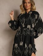 j&x Rochie neagră de bumbac decorată cu broderie de palmier Sarlio