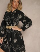 j&x Rochie neagră de bumbac decorată cu broderie de palmier Sarlio