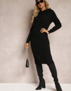j&x Rochie Neagră de lână cu dungi cu glugă Opiuda