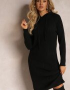 j&x Rochie Neagră de lână cu dungi cu glugă Opiuda