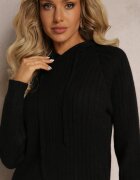 j&x Rochie Neagră de lână cu dungi cu glugă Opiuda