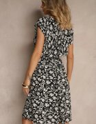 j&x Rochie Neagră din Bumbac cu Flori Lumairene