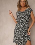 j&x Rochie Neagră din Bumbac cu Flori Lumairene
